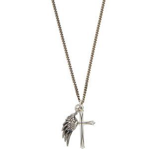 Emanuele Bicocchi Silver Wing and Cross Necklace